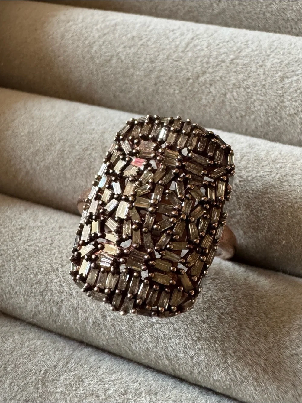D’Joy 1.10 CTW Natural Champagne Diamond Baguette Cocktail Ring Size 9